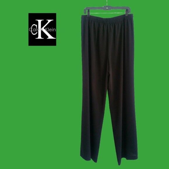Calvin Klein NEW Bohemian Drawstring Flare Leg Relaxed Semi-Sheer Chiffon Pant L - Picture 9 of 12